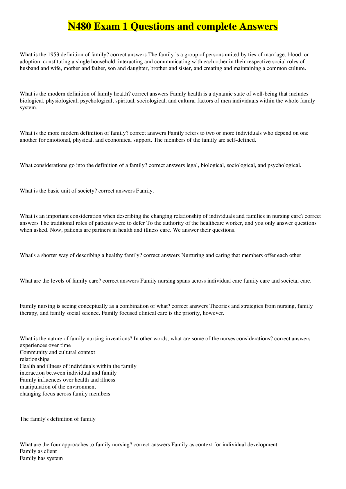 Preview image for N480 Exam 1 Questions and complete Answers